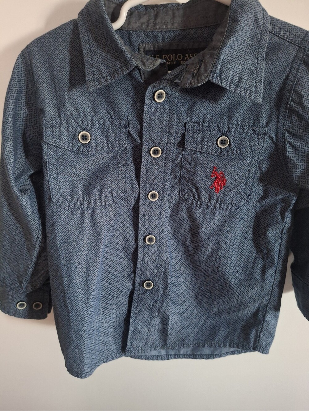 U.S. Polo Assn. Blue Long-Sleeve Button-Down Shirt with Red Logo